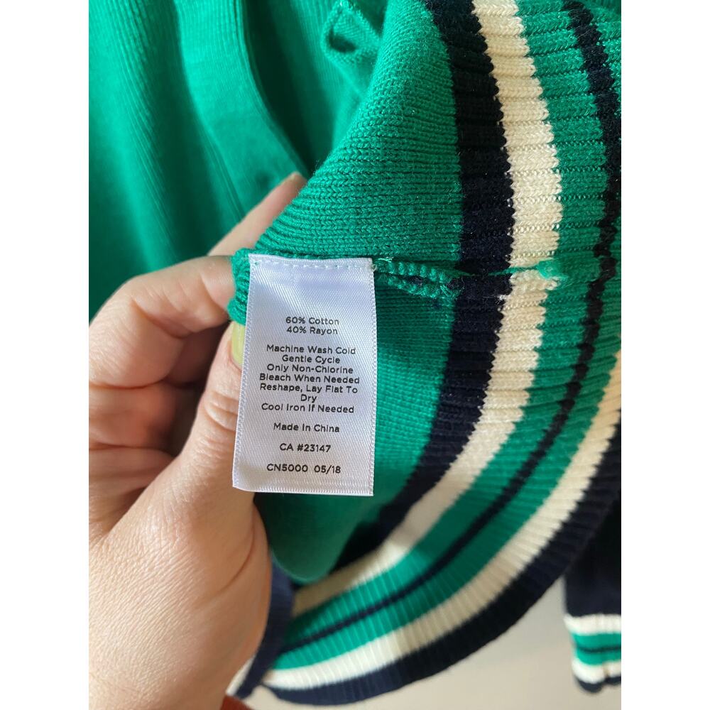 Talbots Green/Black/White Cotton Blend Button Up Cardigan Preppy Old School Sz M - Picture 3 of 4